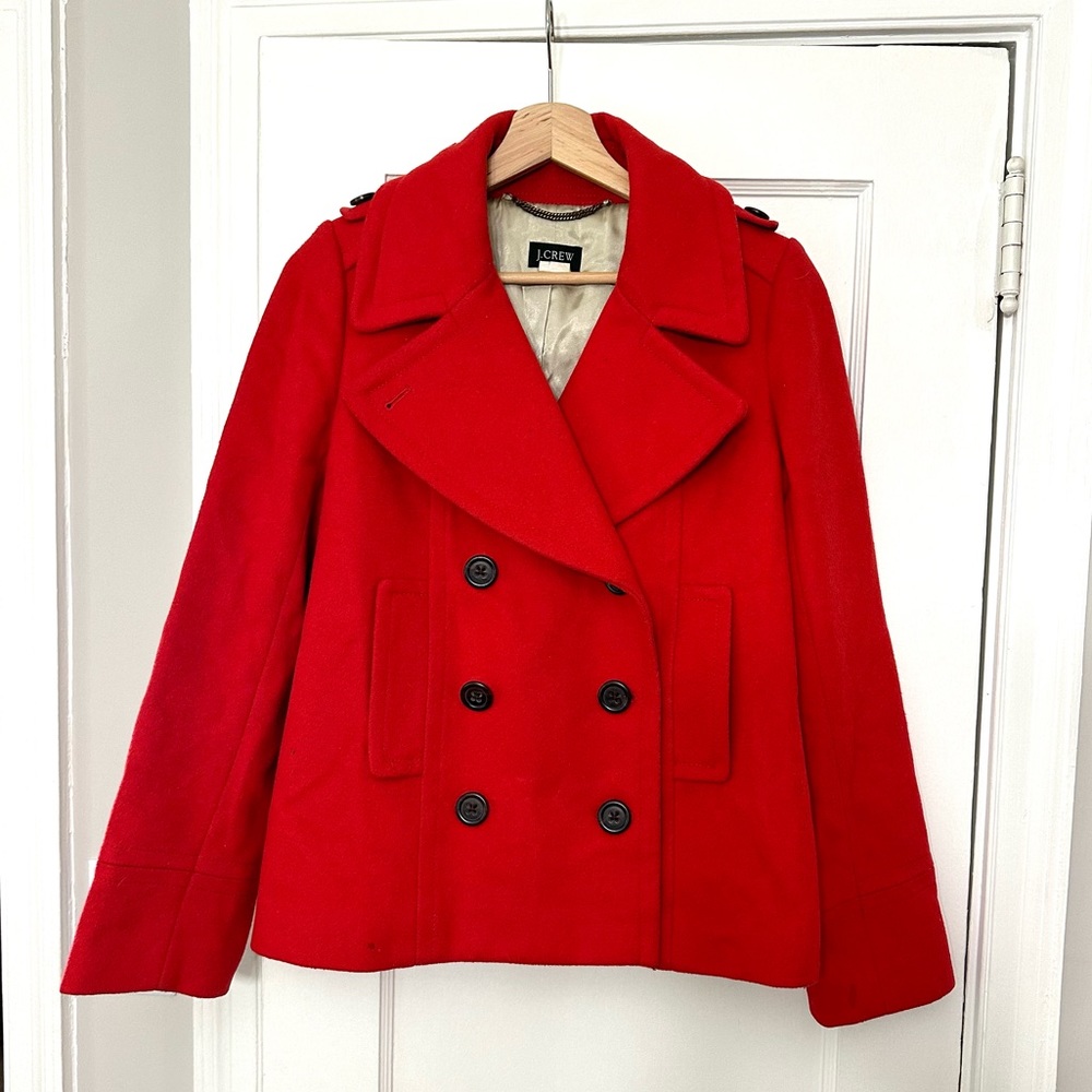 J.Crew Red Wool Double Breasted Pea Coat size 4